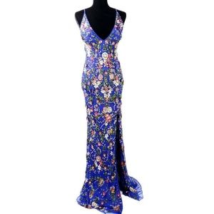 Primavera Womens Formal Dress Blue Floral Sequined